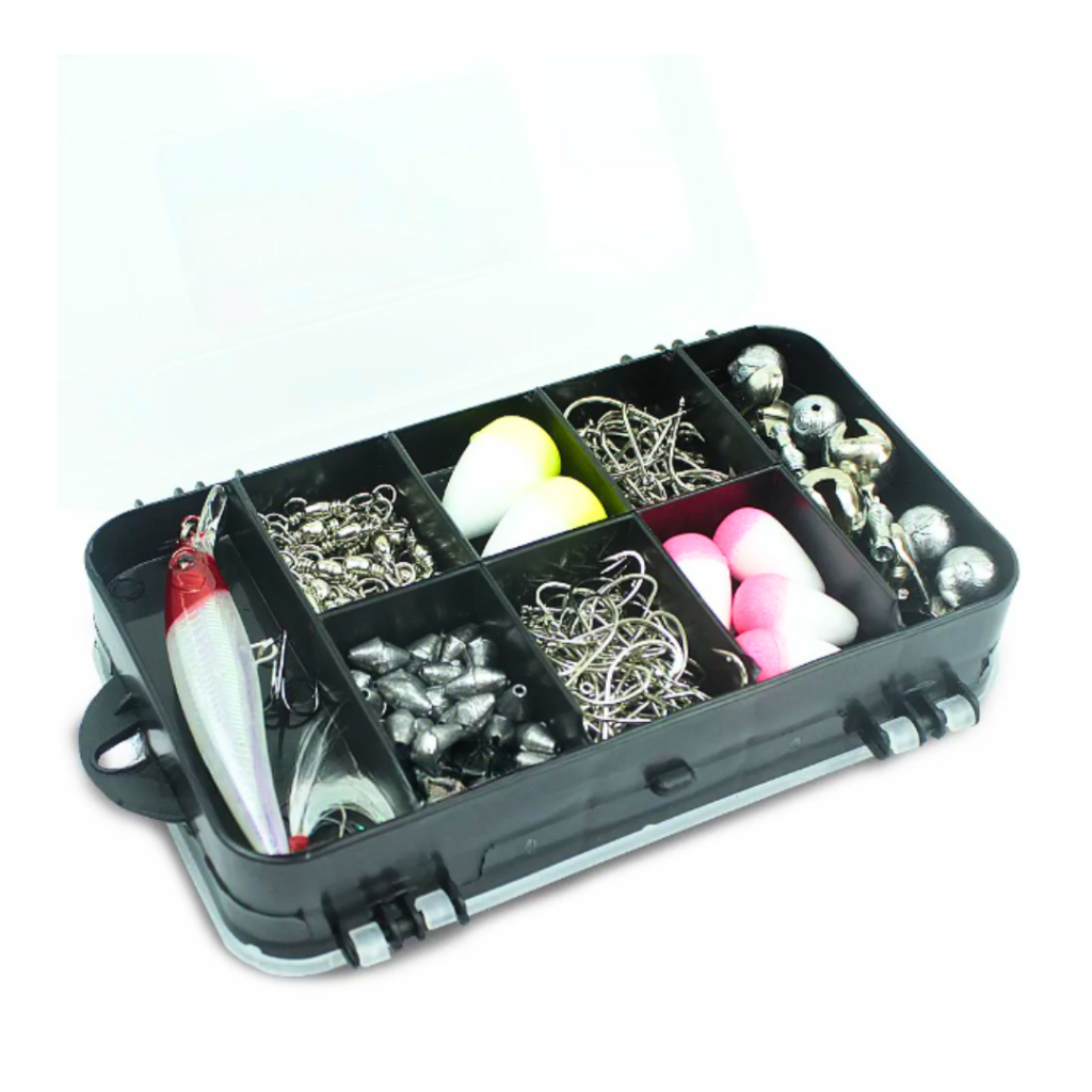Estojo Caixa Pesca Organizador Tralha Compacto Resistente 2 Lados Guarda Pescaria Anzol Isca Boias