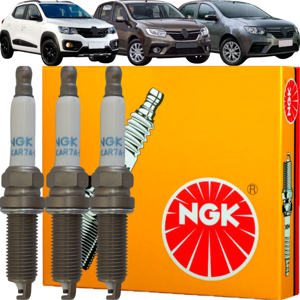 Jogo de 3 Velas Original NGK Kwid Logan Sandero 1.0 12v