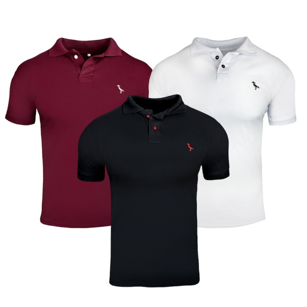 Kit 3 Camisas Polo Masculina Gola Alta Plus Size G1 G2 G3 100% Algodão Piquet