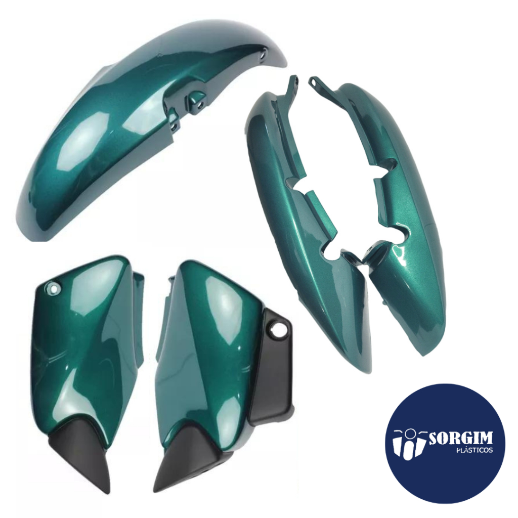 Jogo de Carenagem (Kit) Titan 125 00/04 Verde: Rabeta + Tampa  Lateral + Paralama Dianteiro