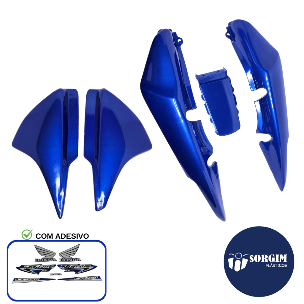 Jogo (kit) de Carenagem Para Titan 150 Azul 04/08: Rabeta + Tampa lateral + Adesivos