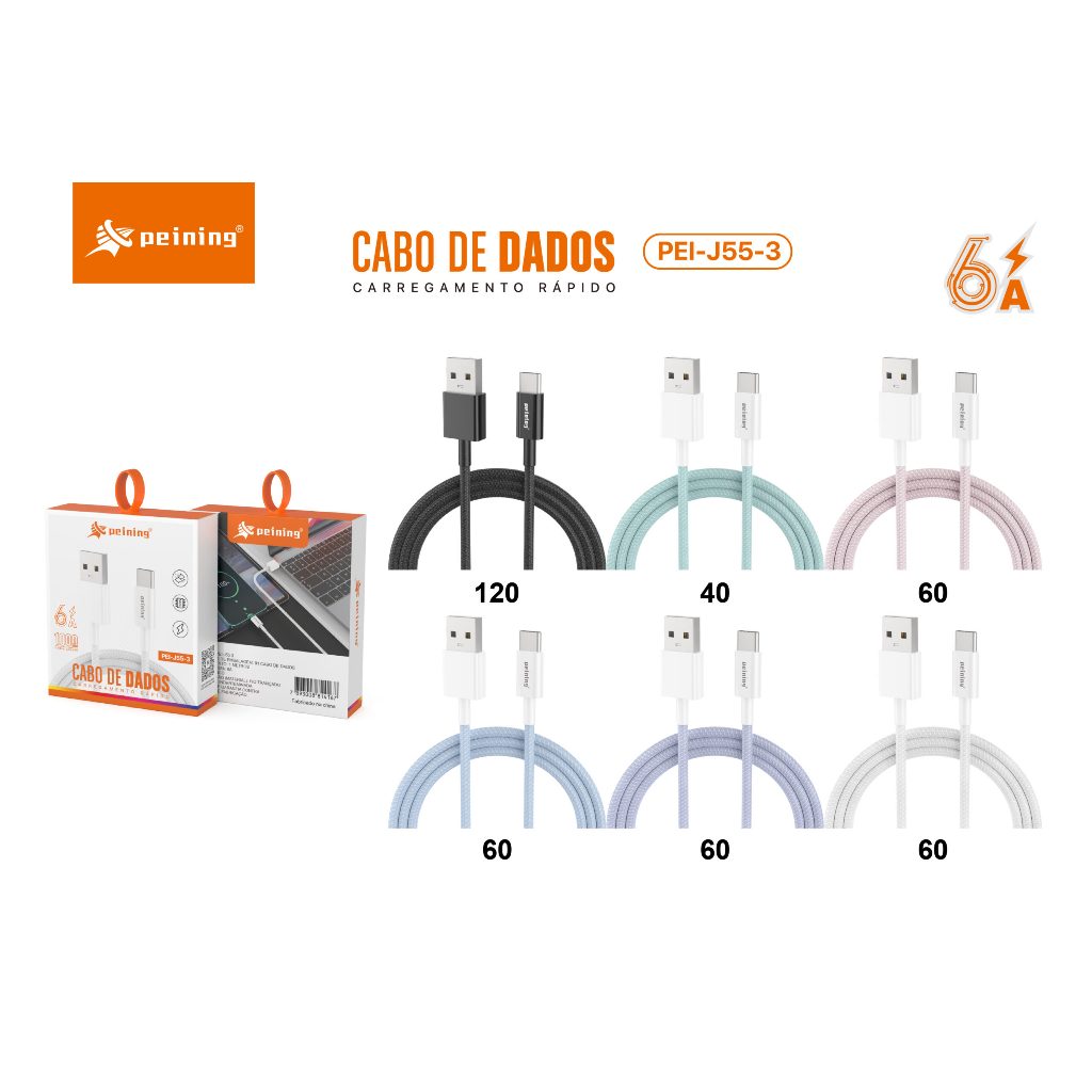 PEINING Cabo de dados carregamento rápido TPC 6A PEI-J55-3 - Mobile & Gadgets