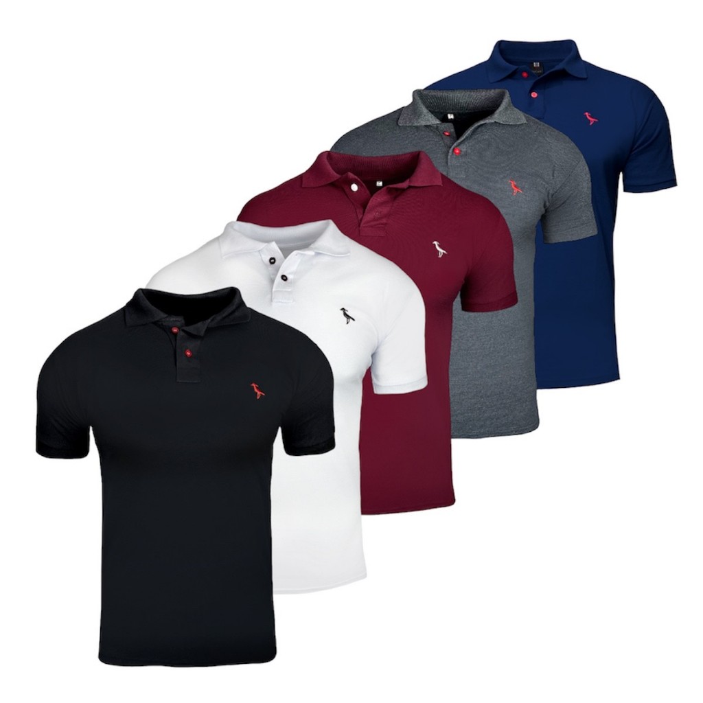 Kit 5 Camiseta Polo Masculina Gola Alta Plus Size G1 G2 G3 100% Algodão Piquet