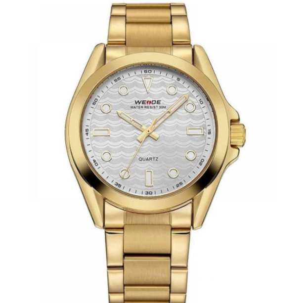 Relógio masculino social weide 802 analógico dourado branco