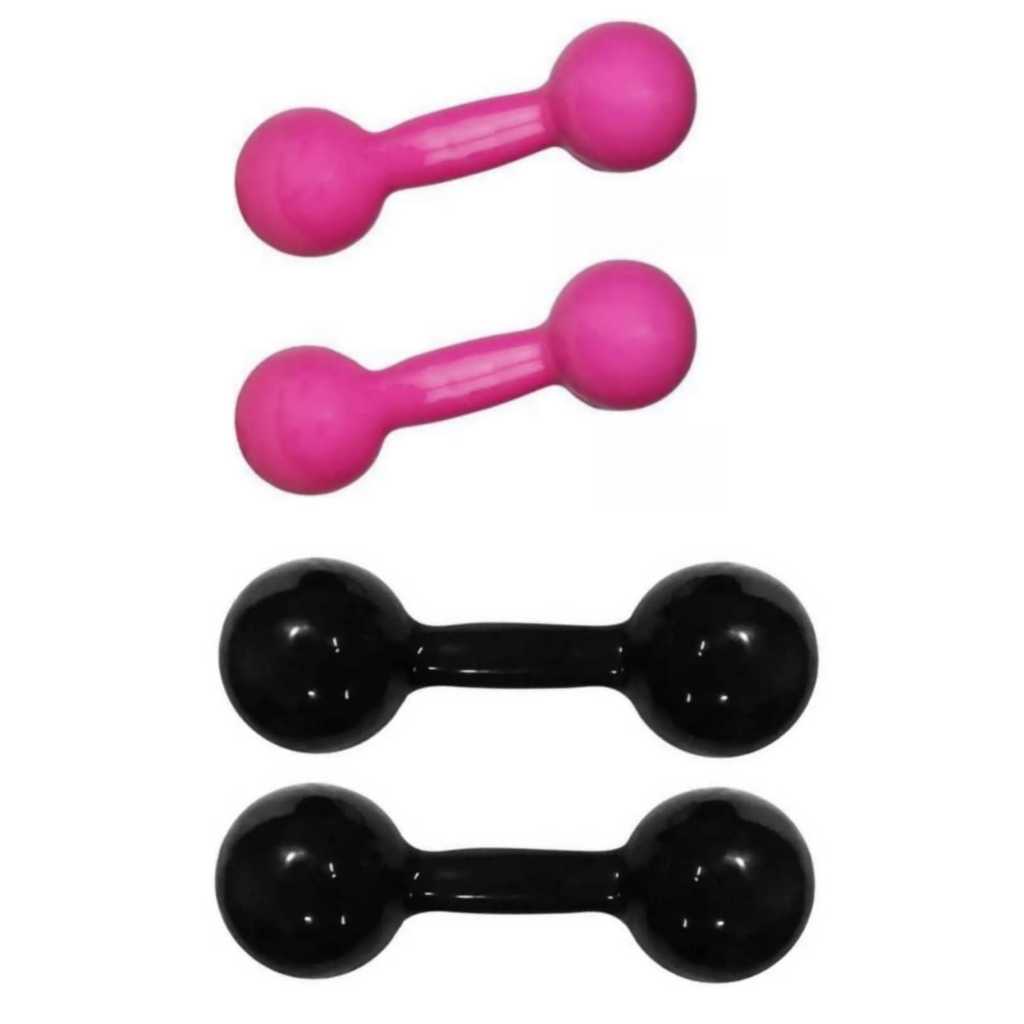 Combo Pares de Halteres Rosa 3kg + Halteres 4kg Preto Emborrachados Profissionais