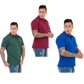 kit 3 camisas polo basica masculino piquet algodao e poliester em Oferta na Shopee