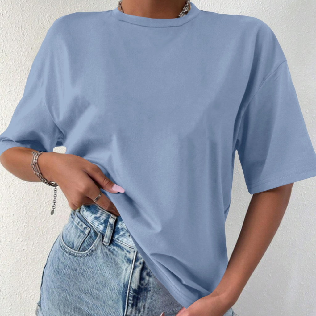 Camiseta Estilosa Aesthetic Confortável Lisa Blusa Casual Oversized Feminina Básica Sem Estampa T S