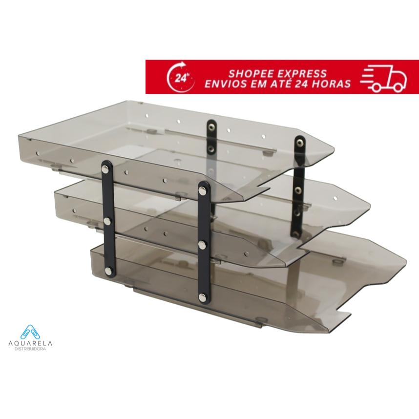 Bandeja Tripla Móvel Fumê – Organizador de Documentos e Correspondências para Escritório em Oferta na Shopee