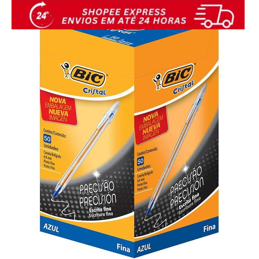 Caneta BIC Fine Azul 0.8mm – Caixa com 50 Unidades – Escrita Fina, Suave e Precisa em Oferta na Shopee