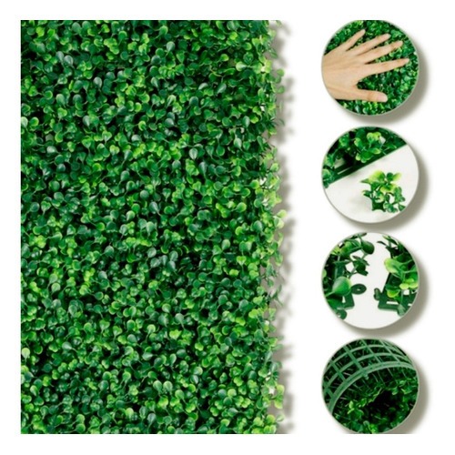 Kit de 12 Placas Buchinho Folhagem Artificial Grama Muro Verde 60x40 cm