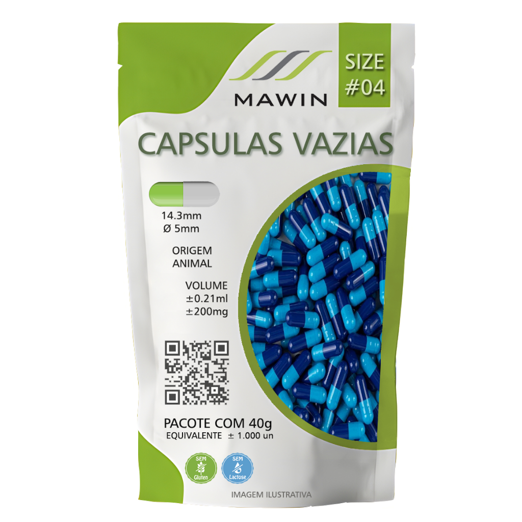 1.000 Capsula Gelatina Vazia N4 - AZUL CLARA - AZUL ESCURA - Mawin