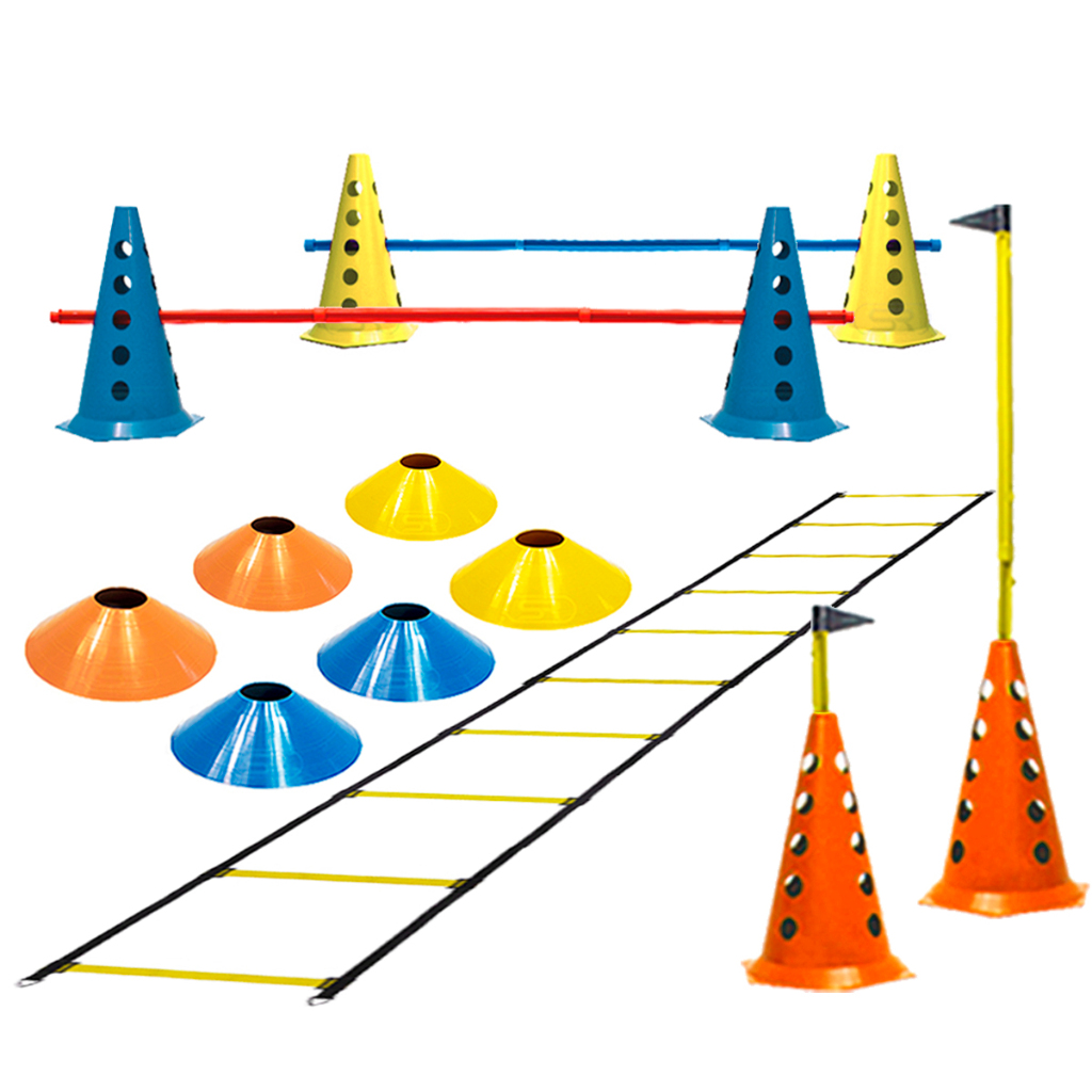 Kit Funcional Agilidade 6 Cones Furados 23cm Com Barreiras + 6 Pratos Demarcatórios em Oferta na Shopee