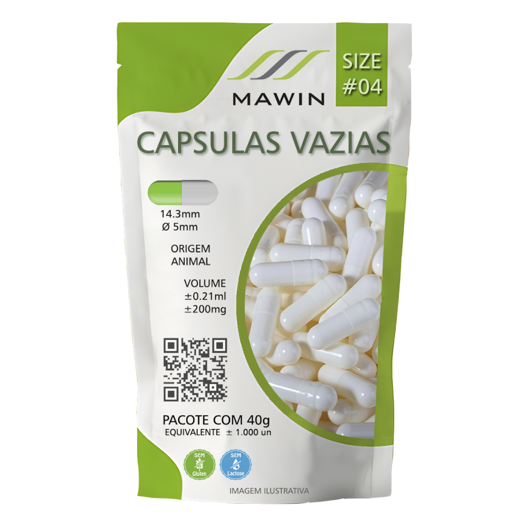 1.000 Capsula Gelatina Vazia N4 - BRANCA - Mawin