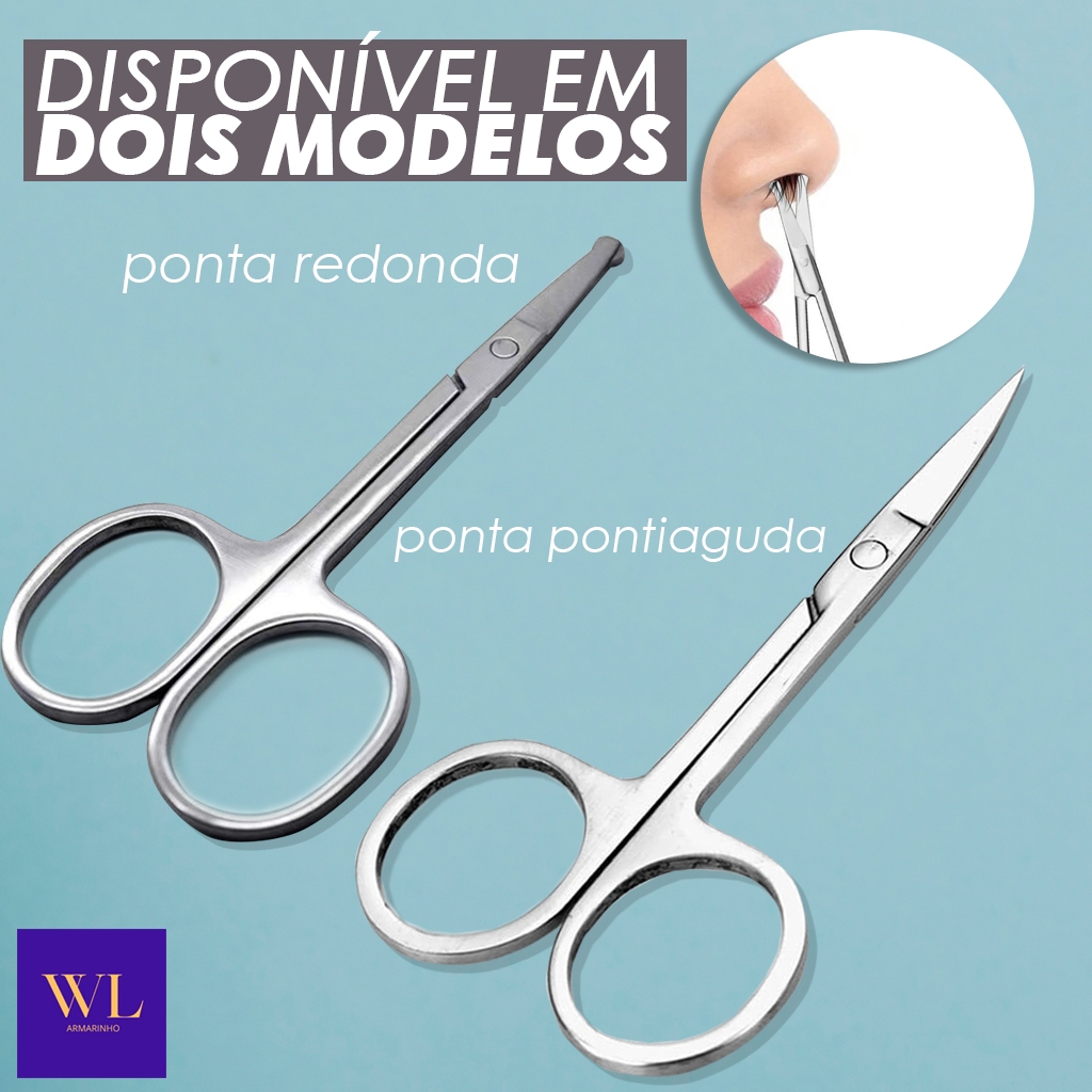 Kit 3 Pçs Tesoura para Sobrancelhas Nariz Cílios Unhas Ponta Fina/Redonda Portátil Prático Aço Inoxidável em Oferta na Shopee