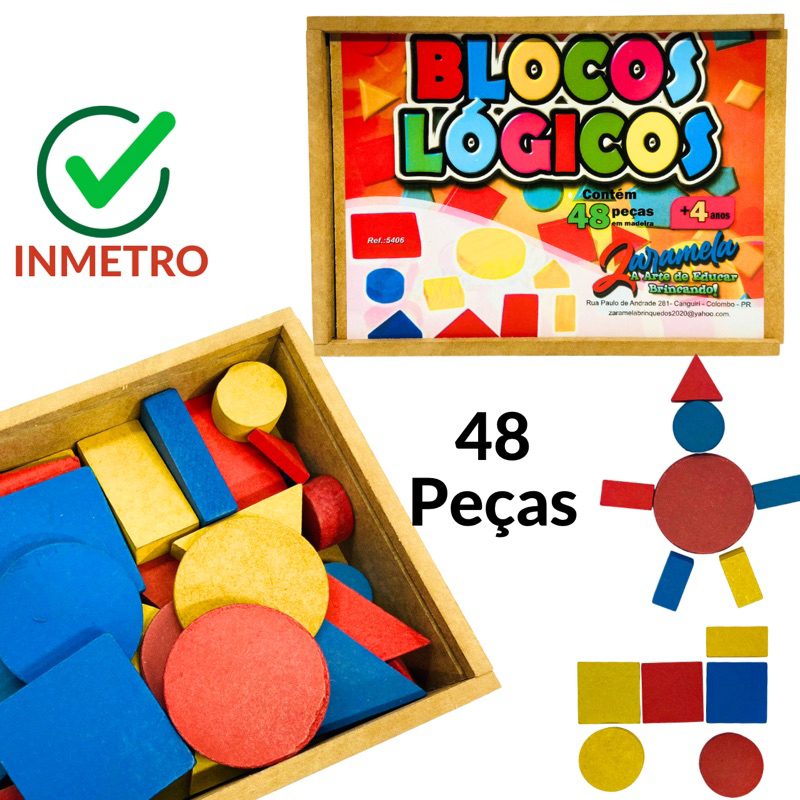 Blocos Lógicos Brinquedo Educativo Pedagógico Lúdico Escolar Formas Geometricas Colorido Lúdico 48 peças Infantil em Oferta na Shopee