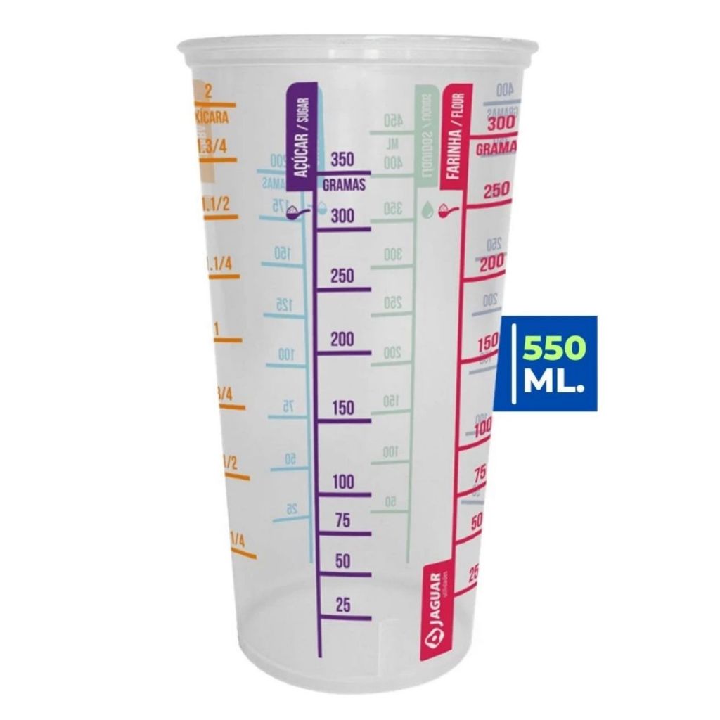 Copo Plástico Medidor Graduado Dosador Transparente 550ml Ideal p/ Receitas Culinária Cozinha