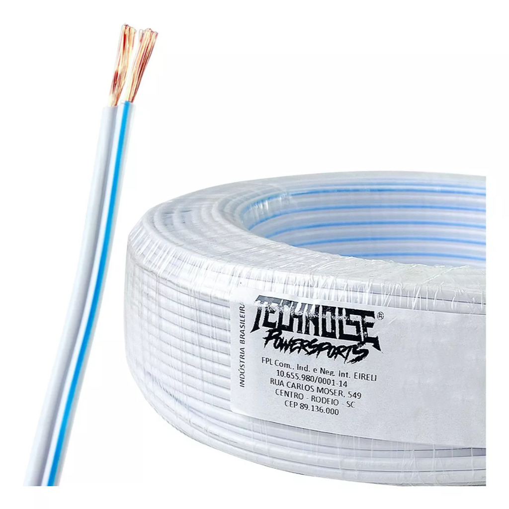 Technoise Fio Paralelo 2x1,5mm 50 Metros Cabo Flexível Branco Automotivo Som