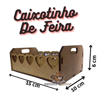 10 Caixotinhos De Feira em MDF COD005 Coração - Datas Especiais Medidas 15cm com x 10cm larg x 6cm em Oferta na Shopee