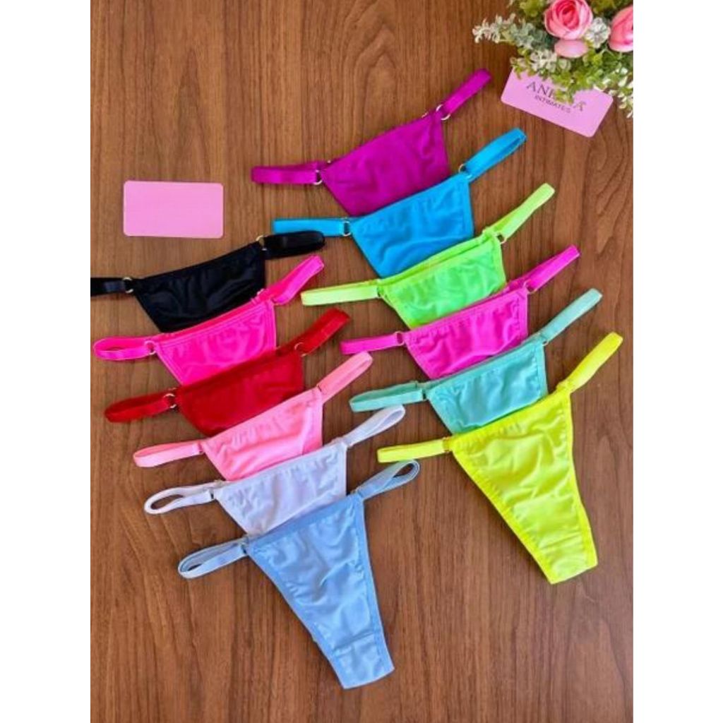 Kit 5 Calcinha Fio Regulagem em Microfibra Poliamida cores sexy premium promoção Atacado