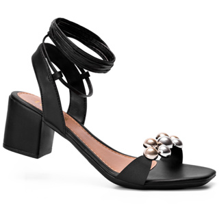 Sandália Feminina Lumiss Amarração Salto Baixo Bloco Confortável Enfeite Preto em Oferta na Shopee