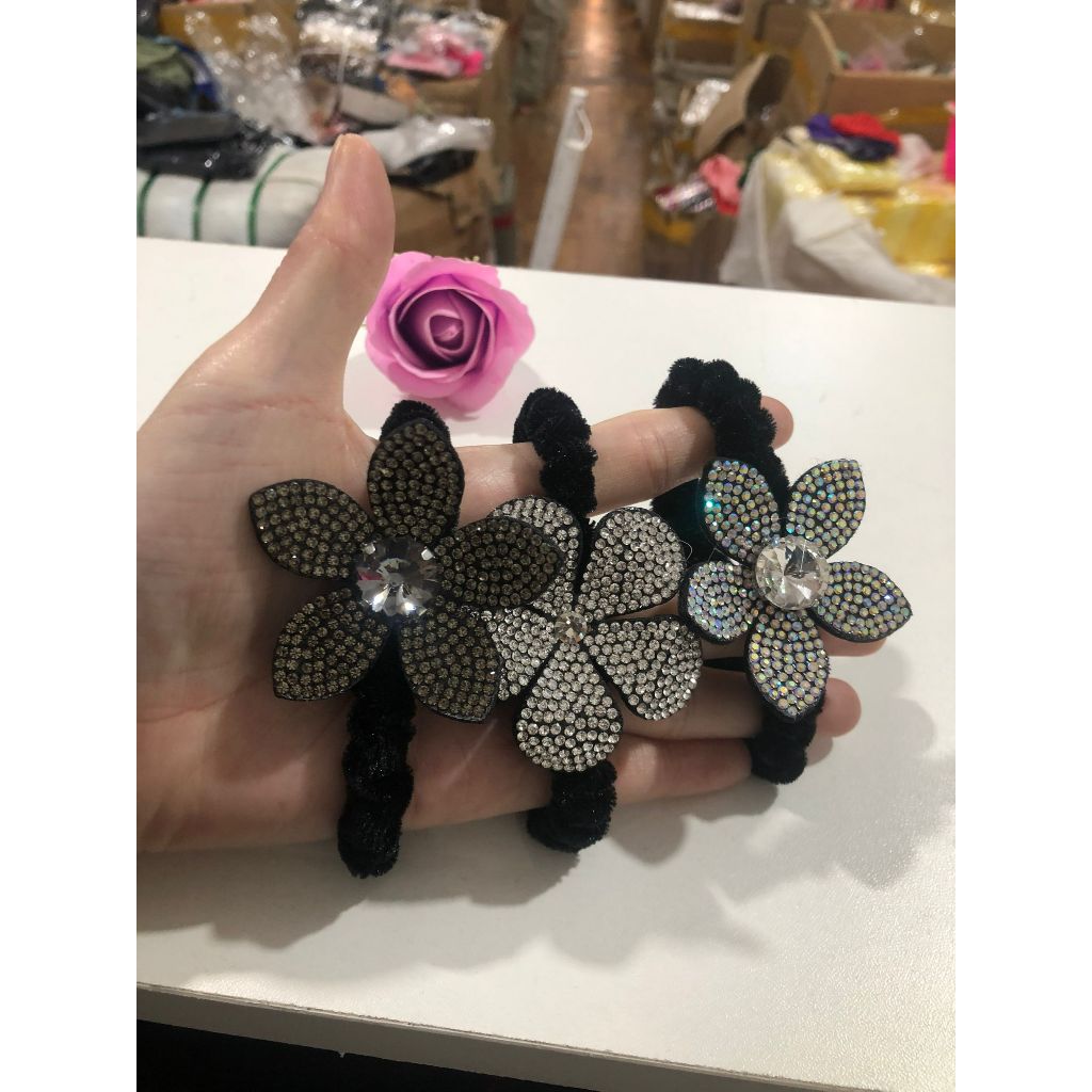 Faixa de cabelo com flor de diamante brilhante para meninas/corda de cabelo