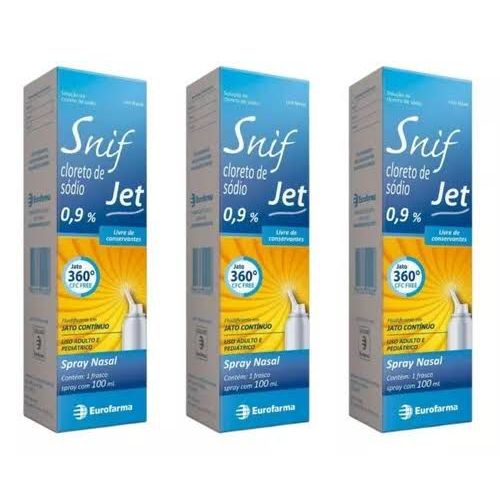 KIT 3 UNDS - Snif Jet 0,9% Eurofarma 100ml Descongestionante Nasal Spray