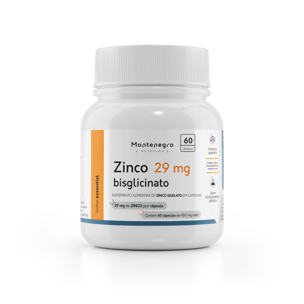 Zinco quelato bisglicinato 29 mg 60 cápsulas - Montenegro Nutrition
