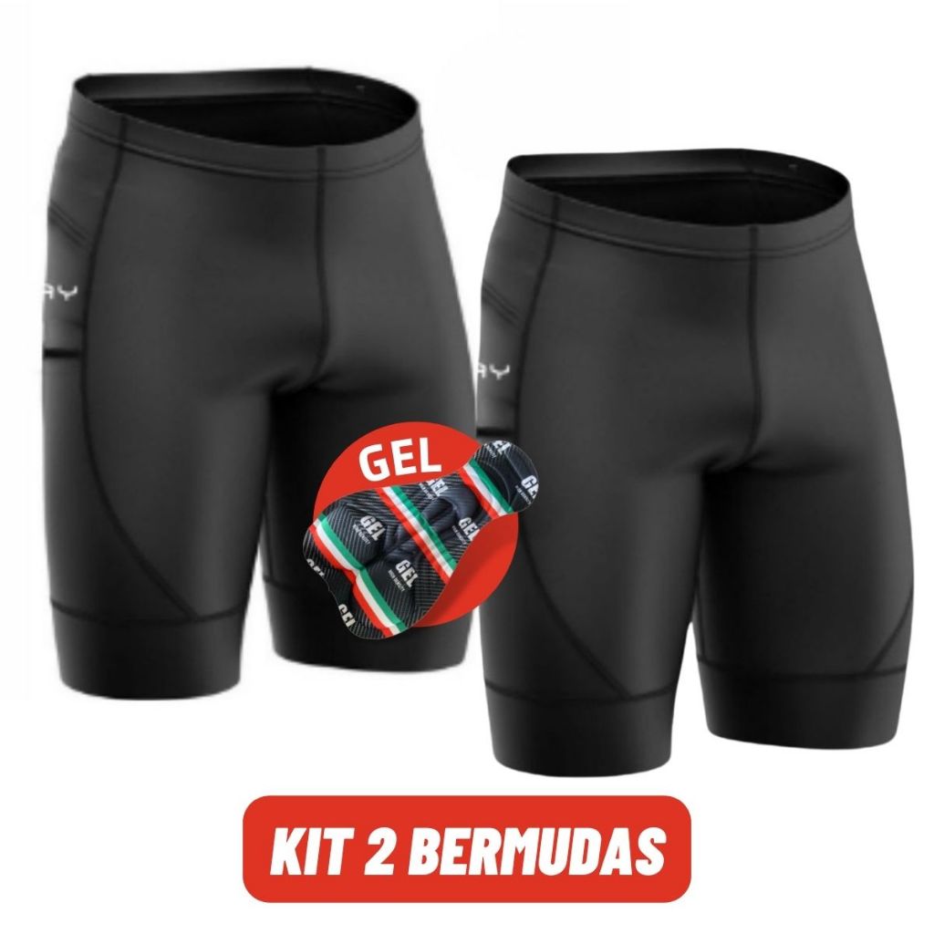 Kit 2 Shorts Ciclismo Masculino Bermuda Forro em Gel Bike Ciclistas com Bolsos Roupa Pedal Mtb