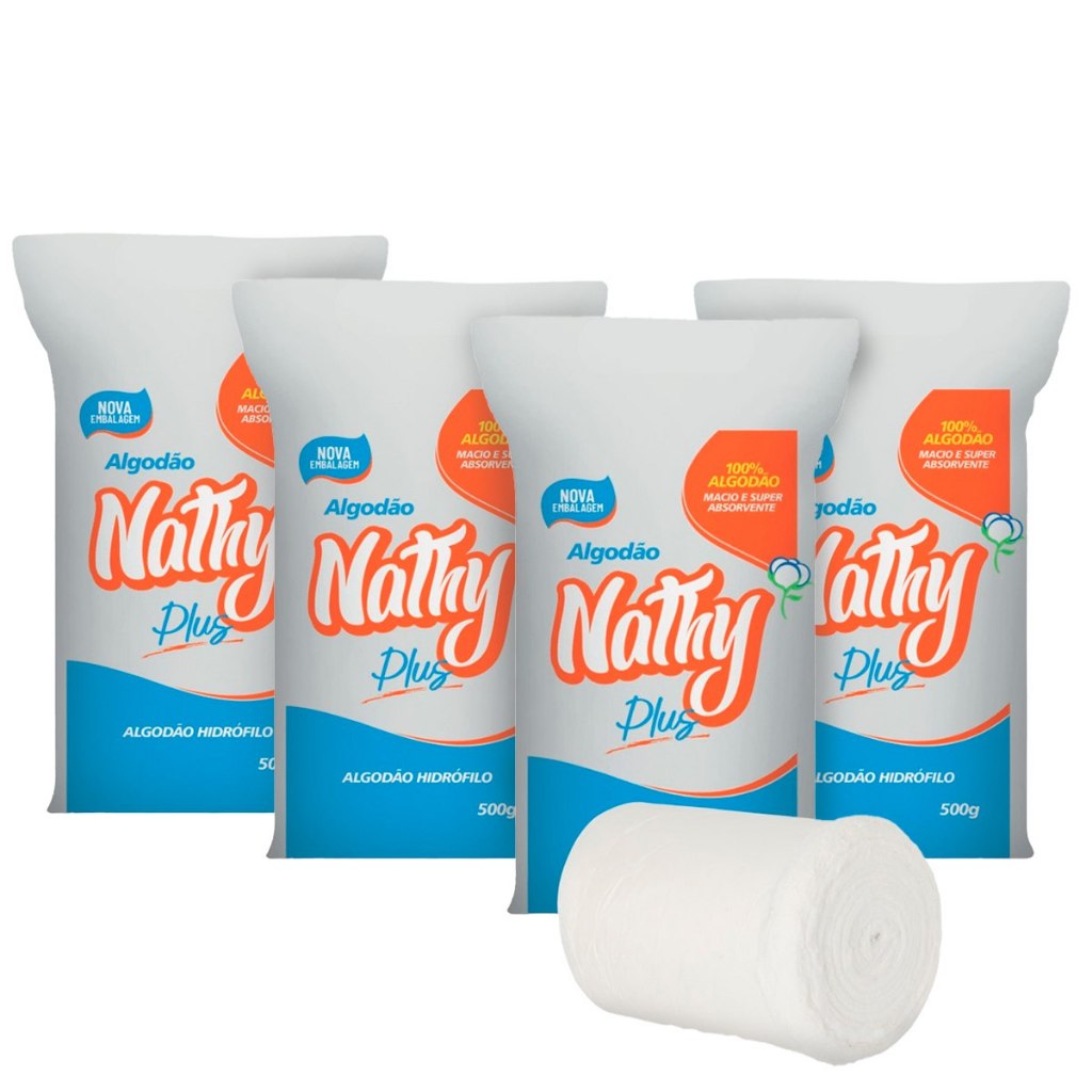 Kit 2/3/4 Algodão hidrófilo em Rolo 500g Macio e Super Absorvente Nathy em Oferta na Shopee