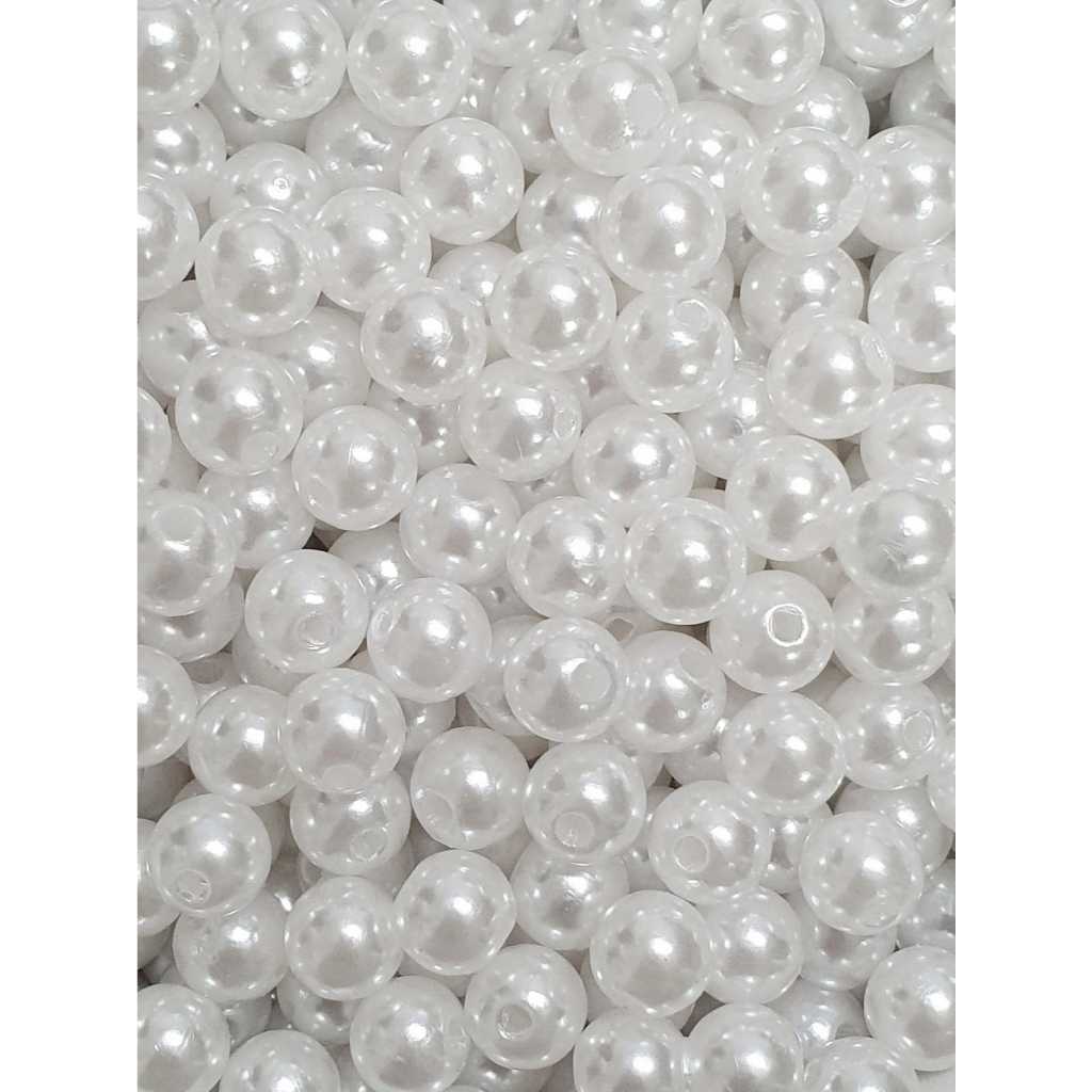 Perola 8mm Branca ABS Inteira Com Furo Passante 100 Unidades