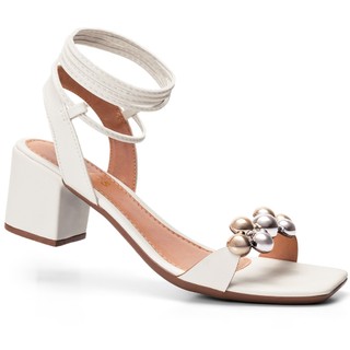 Sandália Feminina Lumiss Amarração Salto Baixo Bloco Confortável Enfeite Off White em Oferta na Shopee