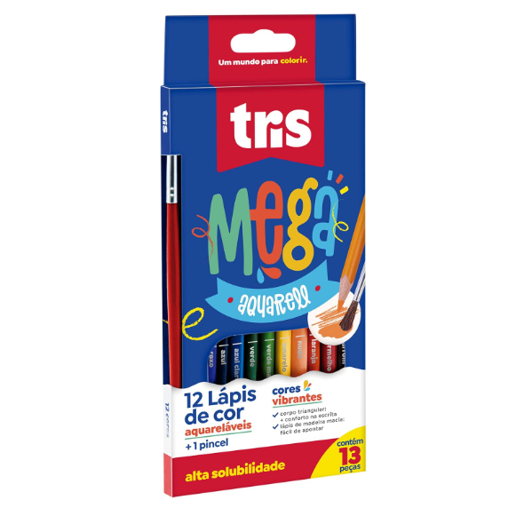 Lápis de Cor Mega Aquarell Tris - 12 Cores + 1 Pincél