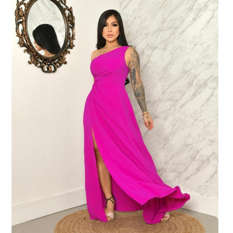 Vestido Longo Elegante Casamento Formatura Fenda Lateral Festa Mula Manca Com Bojo