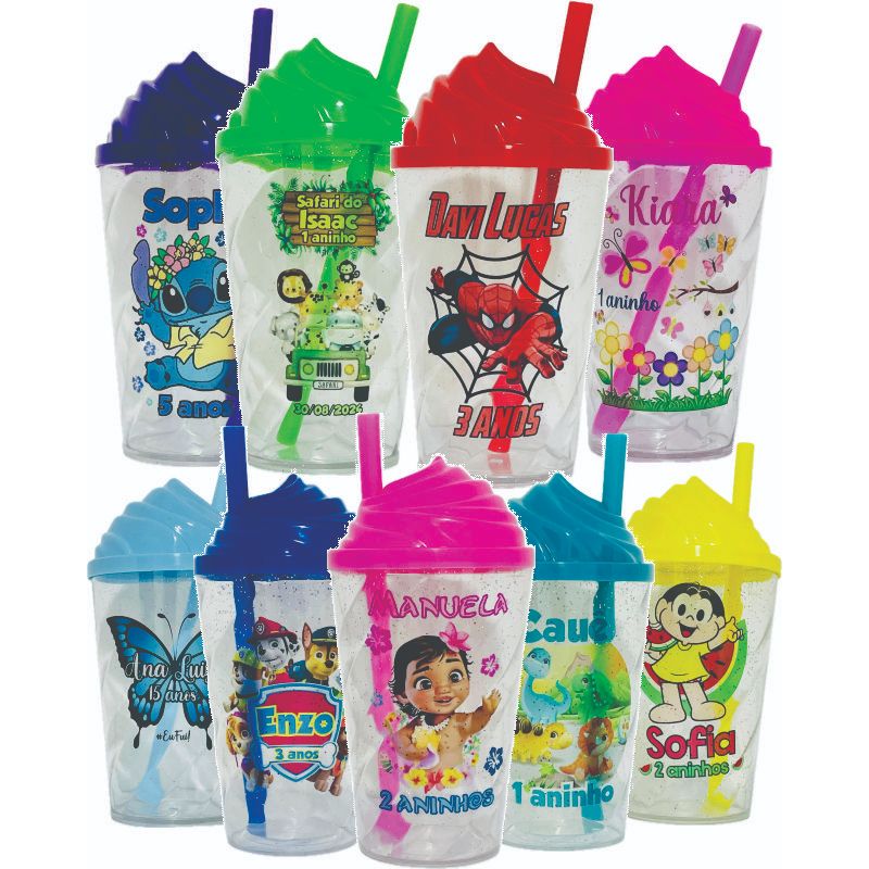 Kit 60 Copos Twister Glitter 300ml com Tampa Chantilly Personalizado em Oferta na Shopee