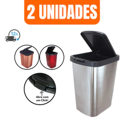 Kit 2 Lixeira Cesto Inox Metalizado 09 Litros Com Tampa Vermelho Rose Gold Banheiro Cozinha escritorio