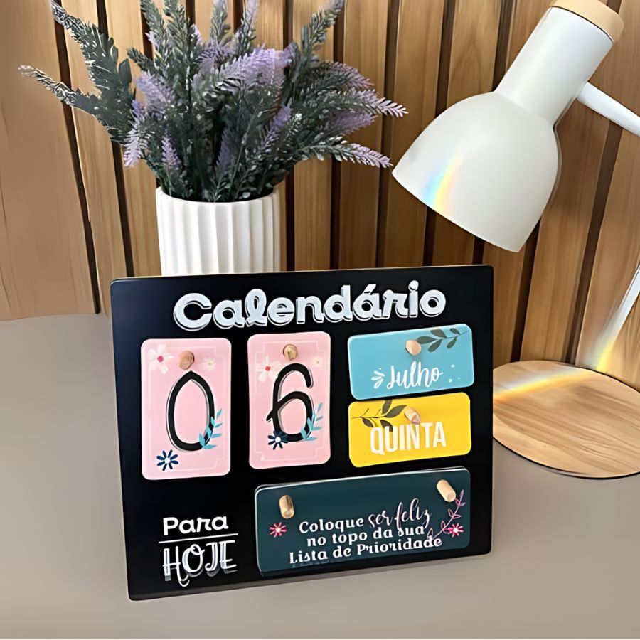 Calendário Permanente de Mesa Motivacional Decorativo