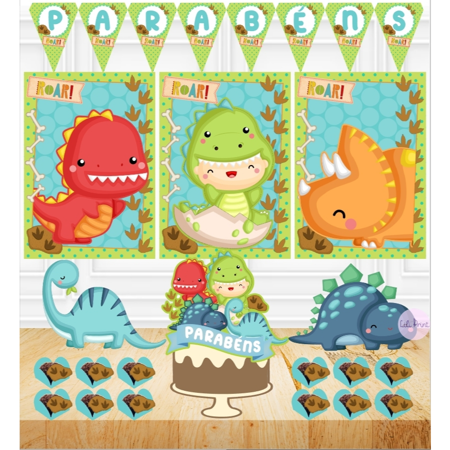 Kit só um bolinho Kit festa em casa DINO BABY Kit personalizado para aniversário ou mesversário tema DINOSSAURO BEBE