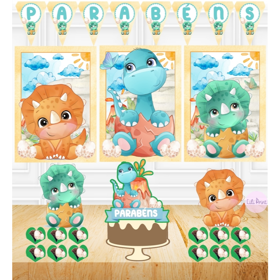 Kit só um bolinho Kit festa em casa DINO AQUARELA Kit personalizado para aniversário ou mesversário tema DINOSSAURO