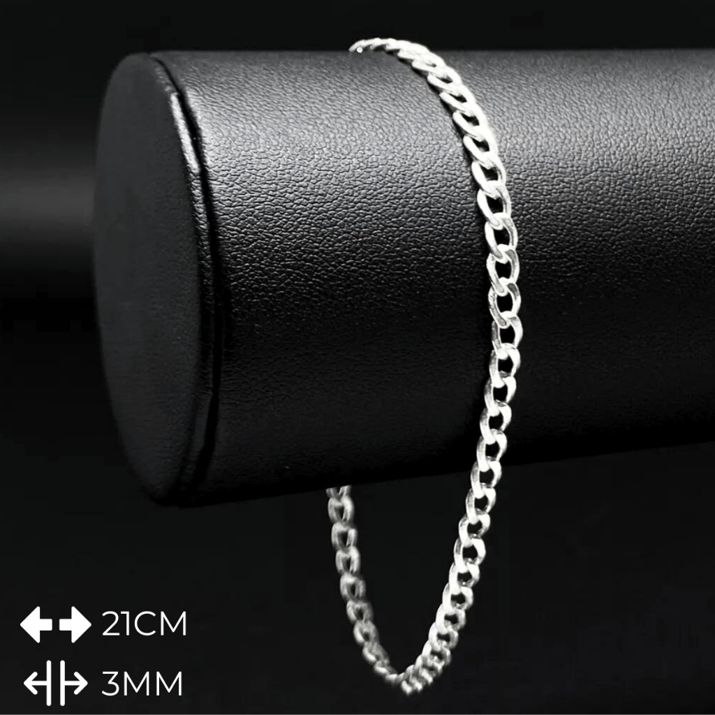 Detalhes do Pulseira De Prata 925 Masculina 3mm Grumet Escama De Peixe Prata Legítima