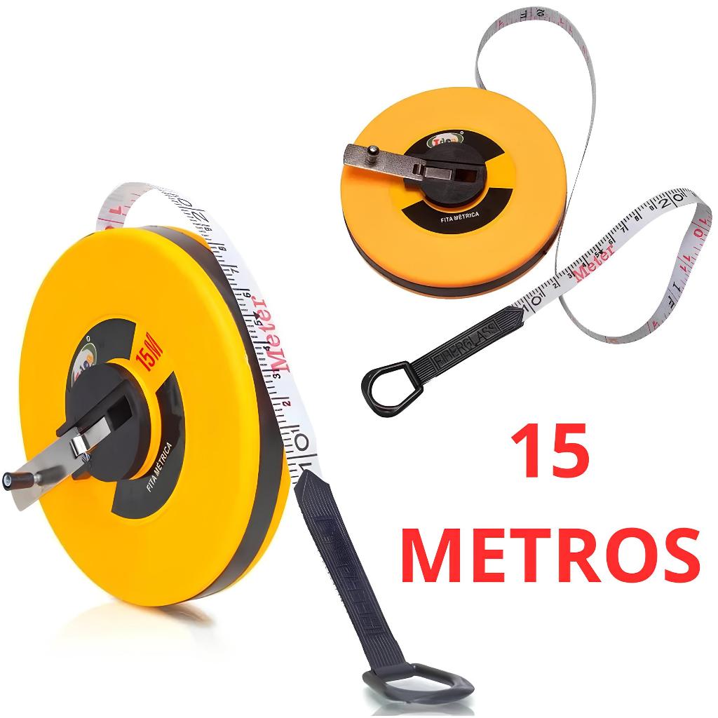 Fita Métrica Trena 15 Metros Fibra De Vidro Longa Tipo C/ Manivela
