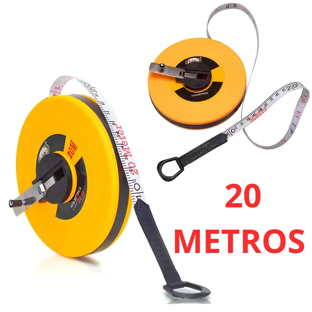 Fita Métrica Trena 20 Metros Fibra De Vidro Longa Tipo C/ Manivela