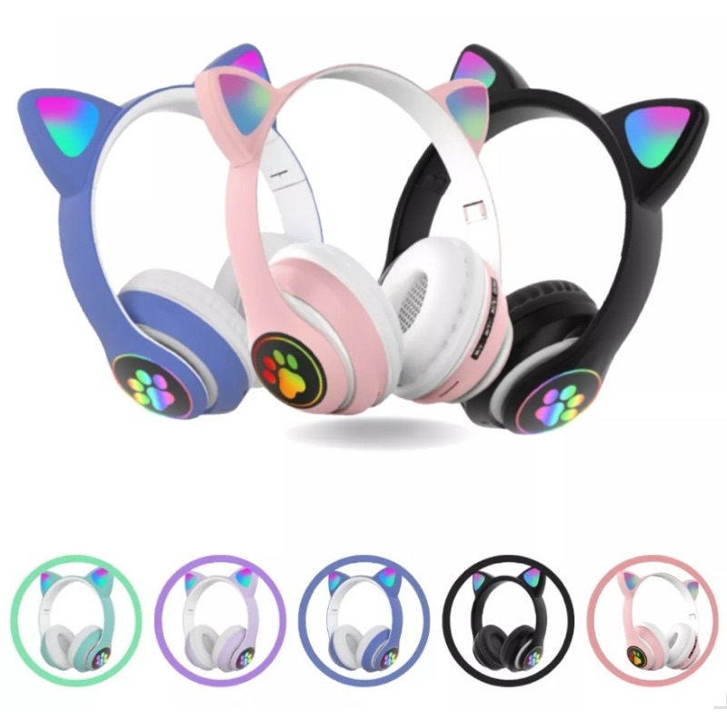 Fone De Ouvido Orelha De Gato Gatinho Cat Bluetooth Ear Com Led Rgb Headphone em Oferta na Shopee