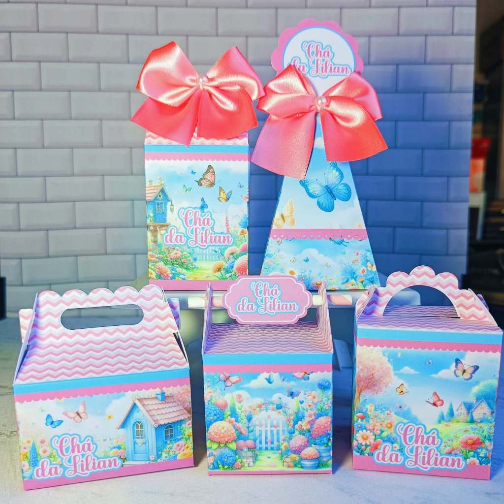 PEGUE E MONTE Kit Festa  Caixas Personalizadas  Jardim Encantado das Borboletas Lembrancinhas  Festa Infantil Caixinha