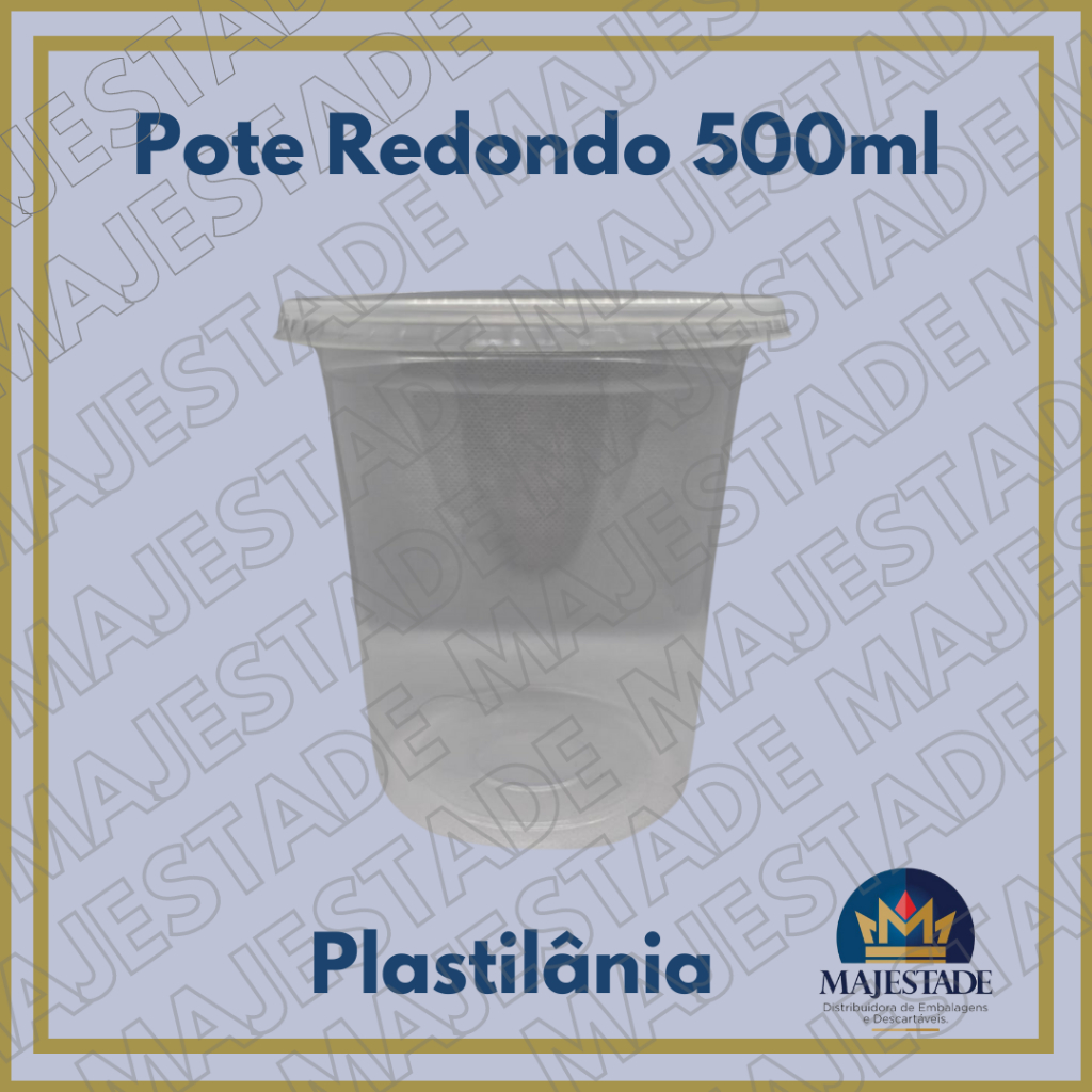 Pote Redondo 500ml com Tampa - Plastilânia - 20, 40, 60 ou 80 unidades