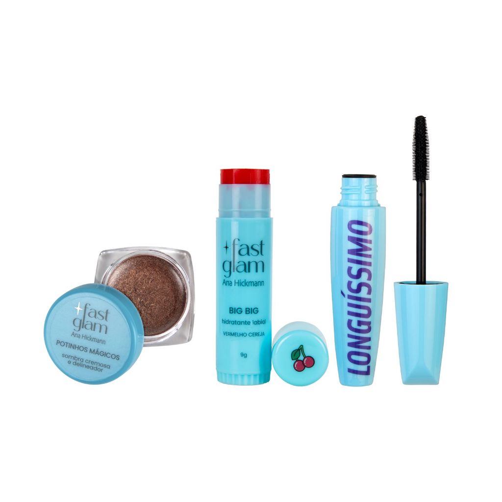 Kit Hidratante Labial Big Big + Sombra Cremosa Potinhos Mágicos + Mascara de Cílios Fast Glam