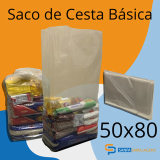 1kg de Saco plástico para cesta básica 50x80 Sanfonado