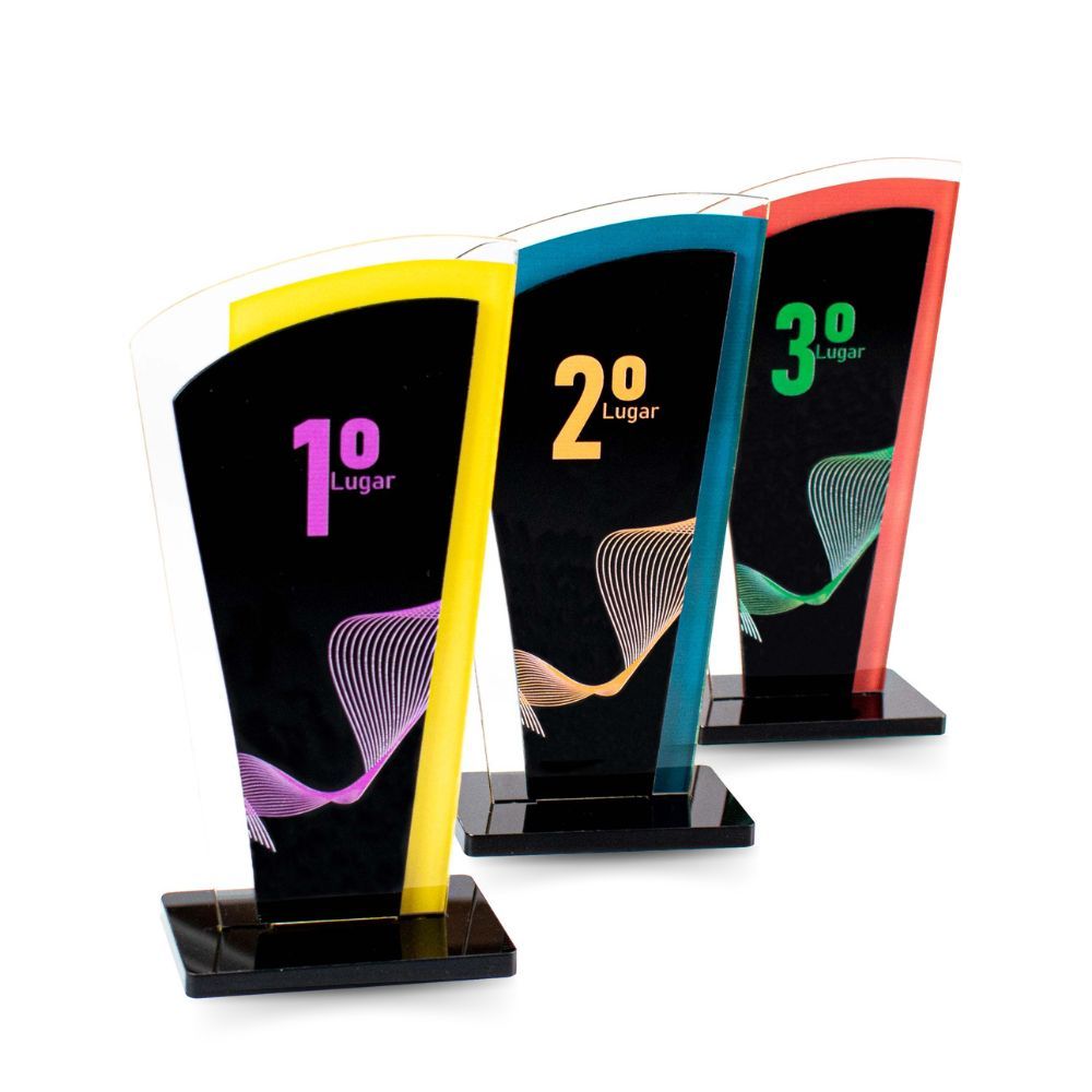 Conjunto de Troféus em Acrílico sem Personalização 1° 2° E 3° Lugar