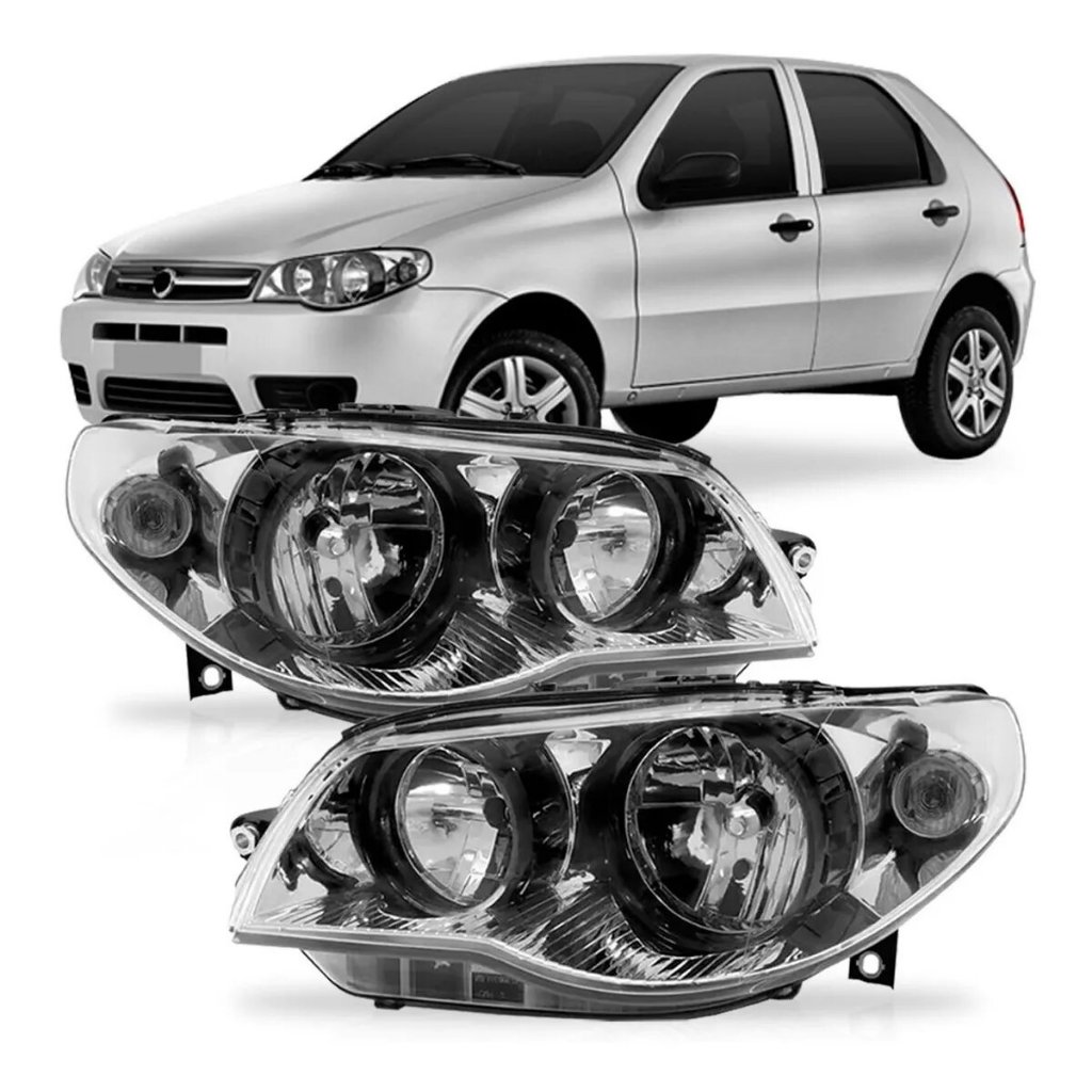 Par Farol Palio G3 2005 2006 2007 2008 2009 2010 2011 Cromado / Canhão Preto - Aro Preto