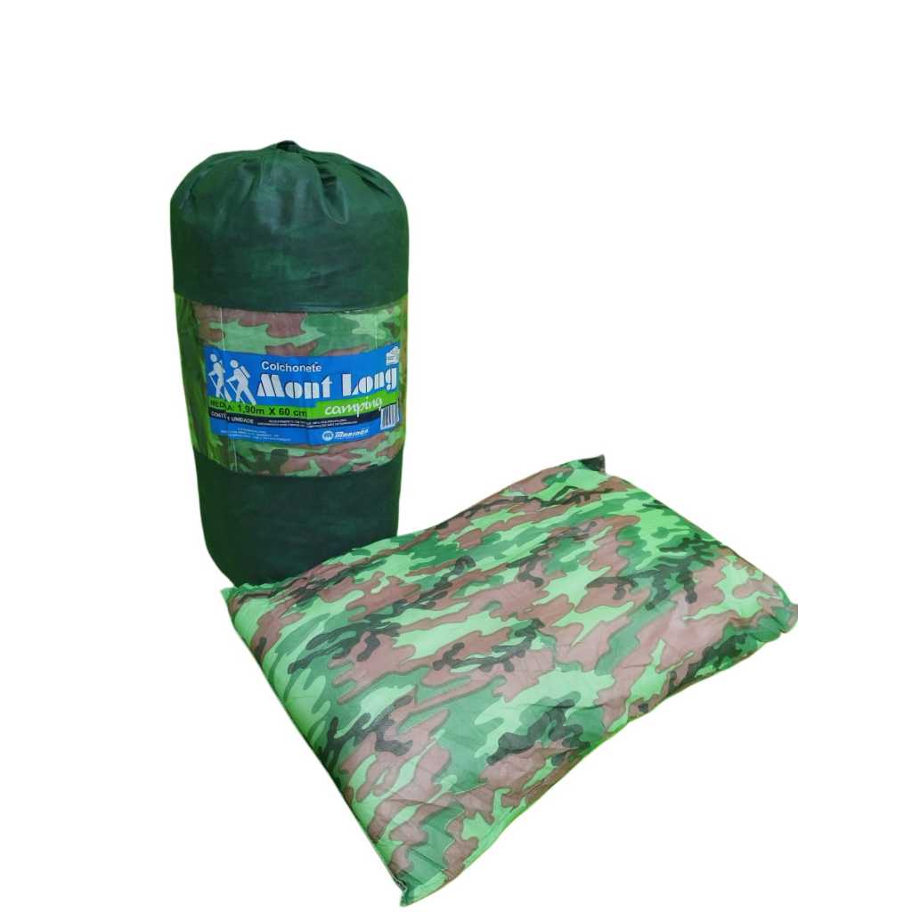 Kit Colchonete Solteiro Camping Acampamento + Travesseiro Camping Viagem Pescaria Dobrável Compacto