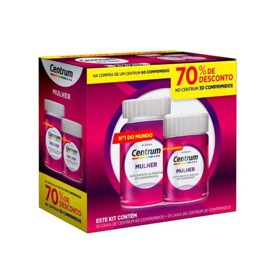 Kit Centrum Polivitamínico Vitaminas Mulher de A a Z 60 + 30 Compimidos